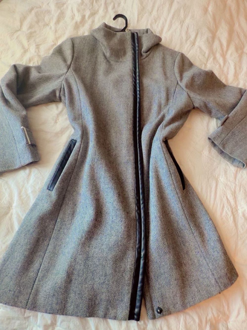 Calvin Klein Girls' Gray Wool-Blend Hooded Pea Coat